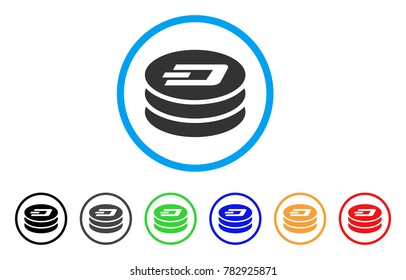 Dash Coin Column rounded icon. Style is a flat gray symbol inside light blue circle with additional color versions. Dash Coin Column vector designed for web and software interfaces.