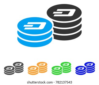 Dash Coin Columns icon. Vector illustration style is a flat iconic dash coin columns symbol with gray, green, blue, yellow color variants. Designed for web and software interfaces.