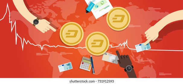 Dash coin decrease exchange value digital virtual price down chart red vector