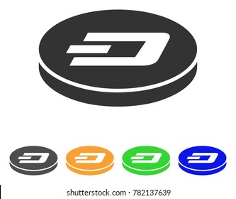 Dash Coin icon. Vector illustration style is a flat iconic dash coin symbol with grey, green, blue, yellow color variants. Designed for web and software interfaces.