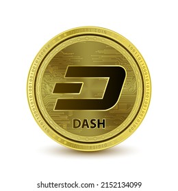 Dash (DASH)-Münze einzeln auf weißem Hintergrund. Kryptowährungs-Blockchain (Kryptowährung) digitale Währung alternative Währung. 3D-Vektorgrafik. Symbol des Geschäfts modernen Gold, Geld.