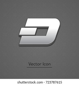 Dash coin isolated web vector icon. Dash coin trendy 3d style vector icon. Raised symbol illustration. Dash coin symbol vector icon for your web site design, internet, graphic interface, business.