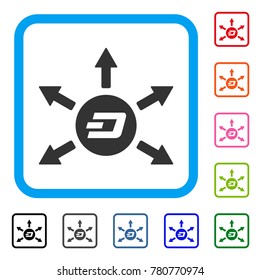 Dash Coin Payout Arrows icon. Flat grey iconic symbol in a blue rounded squared frame. Black, gray, green, blue, red, orange color additional versions of Dash Coin Payout Arrows vector.