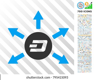 Dash Coin Payout Arrows icon with 700 bonus bitcoin mining and blockchain pictograms. Vector illustration style is flat iconic symbols designed for cryptocurrency apps.