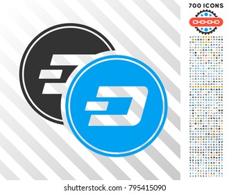 Dash Coins icon with 7 hundred bonus bitcoin mining and blockchain images. Vector illustration style is flat iconic symbols designed for bitcoin apps.