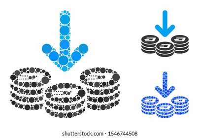 Dash coins income composition of circle elements in various sizes and shades, based on Dash coins income icon. Vector circle elements are composed into blue mosaic.