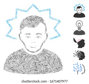 Dash Collage based on inventor icon. Mosaic vector inventor is formed with scattered dash spots. Bonus icons are added.