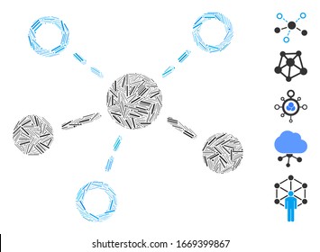 Dash Collage based on structure icon. Mosaic vector structure is designed with randomized dash dots. Bonus icons are added.