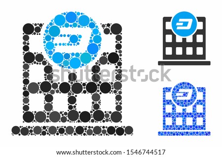 Dash company building mosaic of small circles in variable sizes and color tints, based on Dash company building icon. Vector dots are grouped into blue mosaic.