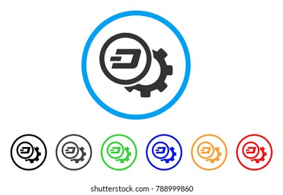 Dash Configuration Gear rounded icon. Style is a flat grey symbol inside light blue circle with additional color variants. Dash Configuration Gear vector designed for web and software interfaces.