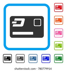 Dash Credit Card icon. Flat gray iconic symbol in a blue rounded rectangular frame. Black, gray, green, blue, red, orange color versions of Dash Credit Card vector. Designed for web and app UI.