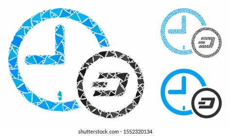Dash credit clock composition of joggly items in various sizes and shades, based on Dash credit clock icon. Vector unequal items are combined into collage.