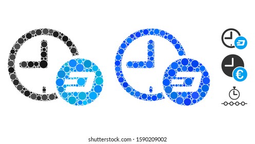Dash credit time composition of small circles in various sizes and color tones, based on Dash credit time icon. Vector filled circles are grouped into blue composition.