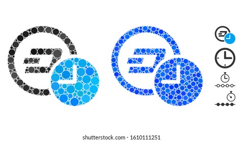 Dash credit time composition of small circles in different sizes and color tints, based on Dash credit time icon. Vector small circles are combined into blue illustration.