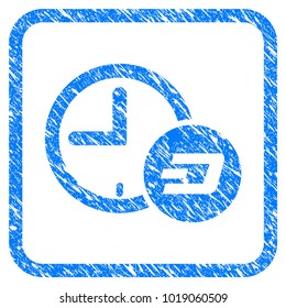 Dash Credit Time rubber seal stamp imitation. Icon vector symbol with grunge design and unclean texture in rounded square frame. Scratched blue sticker on a white background.