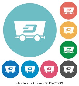Dash criptocurrency mining flat white icons on round color backgrounds
