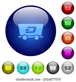 Dash criptocurrency mining icons on round glass buttons in multiple colors. Arranged layer structure