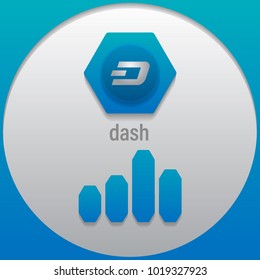 Dash. Crypto currency sign emblem with a bar graph. Use for logos, print products, page, design web site and mobile app. Vector illustration.