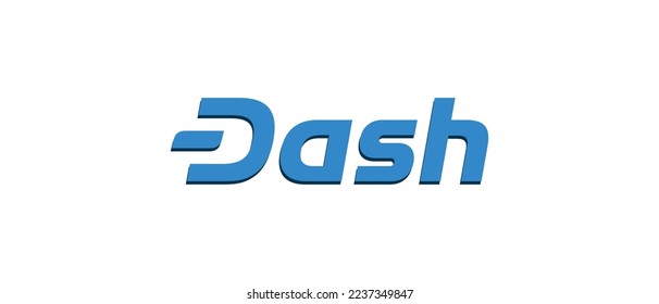 Dash cryptocurrency DASH Coin, logotipo de criptodivisa en fondo aislado con texto.