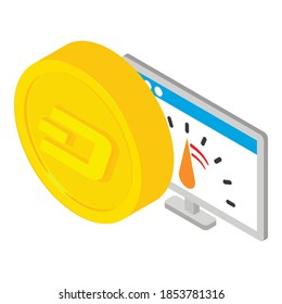 Dash cryptocurrency icon. Isometric illustration of dash cryptocurrency vector icon for web