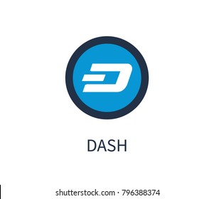 Dash cryptocurrency, icon and title below, symbolic image and headline, e-commerce system, vector illustration, isolated on white background