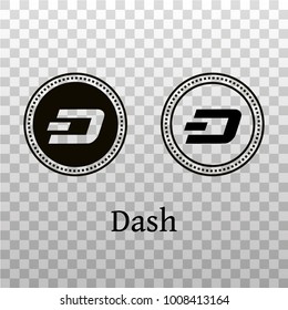 Dash cryptocurrency line icon and black silhouette. Crypto currency coin sign. Cryptocoin, virtual and digital money pictogram, symbol, logotype, badge in outline style.