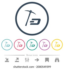 Extraiga la minería de criptomoneda con iconos de color plano del tesoro en contornos redondos. 6 iconos de bonificación incluidos.