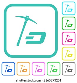 Dash cryptocurrency mining with treasure vivid colored flat icons in curved borders on white background