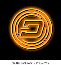 Vector de la luz de neón de criptomoneda de guión. ilustración de criptomoneda de guión