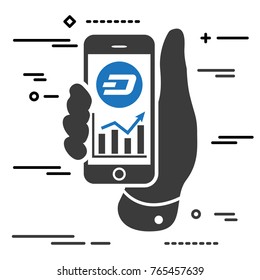 Dash cryptocurrency profit chart on the screen of phone