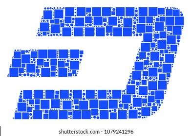 Dash Currency mosaic icon of rectangles and round items in different sizes. Vector items are composed into dash currency composition design concept.