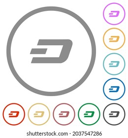 Dash digital cryptocurrency flat color icons in round outlines on white background
