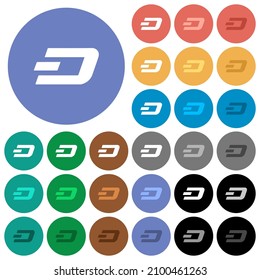 Dash digital cryptocurrency multi colored flat icons on round backgrounds. Included white, light and dark icon variations for hover and active status effects, and bonus shades.