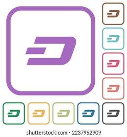 Dash digital cryptocurrency simple icons in color rounded square frames on white background