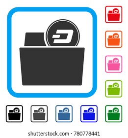 Dash Folder icon. Flat gray pictogram symbol inside a blue rounded rectangle. Black, gray, green, blue, red, orange color versions of Dash Folder vector. Designed for web and application interfaces.