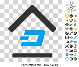 Dash Garage icon with bonus bitcoin mining and blockchain design elements. Vector illustration style is flat iconic symbols. Designed for crypto currency ui toolbars.