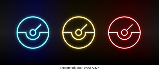 dash, gauge, measure neon icon set. Set of red, blue, yellow neon vector icon