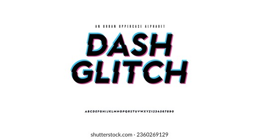 Dash Glitch simple bold sans techno font, with light effect, youth design style for logo and branding	