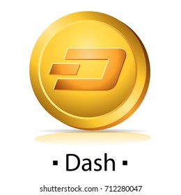 Dash. Gold coin with cryptocurrency logo. Vector illustration isolated on white background.