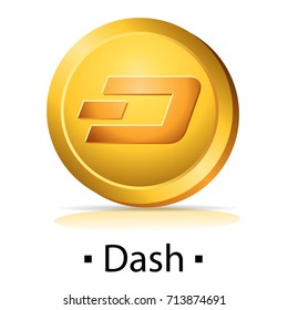 Dash. Gold coin with cryptocurrency logo. Vector illustration isolated on white background.