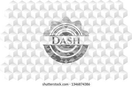 Dash grey emblem. Retro with geometric cube white background