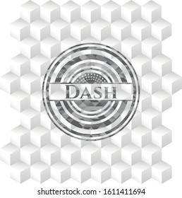 Dash grey emblem. Retro with geometric cube white background