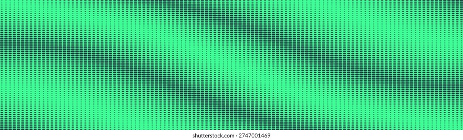 Dash grid halftone pattern striped curved structure ultra wide 32:9 aspect ratio mint green vector conceptual abstract background. Dashed half tone ultrawide format retro futuristic technology concept