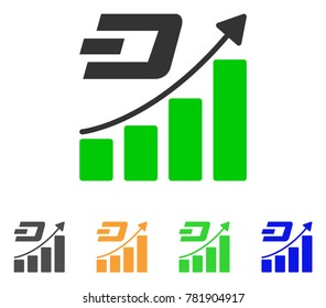 Dash Growth Trend icon. Vector illustration style is a flat iconic dash growth trend symbol with grey, green, blue, yellow color variants. Designed for web and software interfaces.