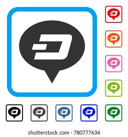Dash Hint Balloon icon. Flat gray pictogram symbol in a blue rounded squared frame. Black, gray, green, blue, red, orange color variants of Dash Hint Balloon vector.