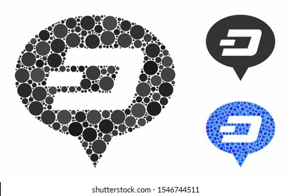 Dash hint balloon mosaic of filled circles in different sizes and color hues, based on Dash hint balloon icon. Vector dots are composed into blue mosaic.