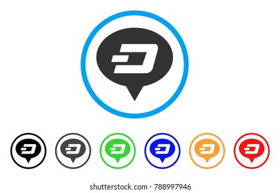 Dash Hint Balloon rounded icon. Style is a flat gray symbol inside light blue circle with additional color variants. Dash Hint Balloon vector designed for web and software interfaces.
