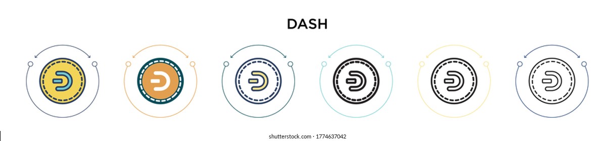 Dash icon in filled, thin line, outline and stroke style. Vector illustration of two colored and black dash vector icons designs can be used for mobile, ui, web