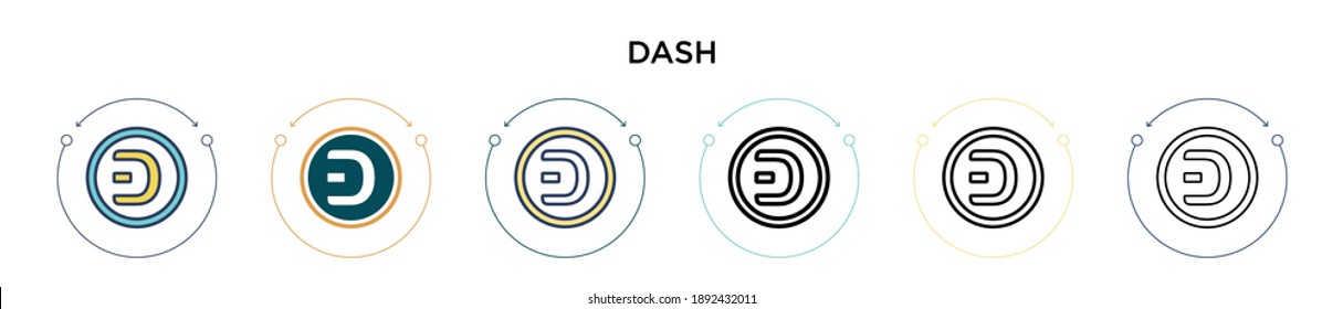 Dash icon in filled, thin line, outline and stroke style. Vector illustration of two colored and black dash vector icons designs can be used for mobile, ui, web