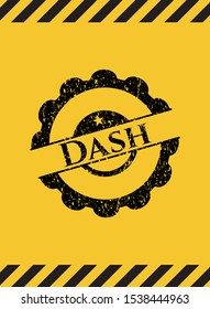 Dash inside warning sign, black grunge emblem. Vector Illustration. Detailed.